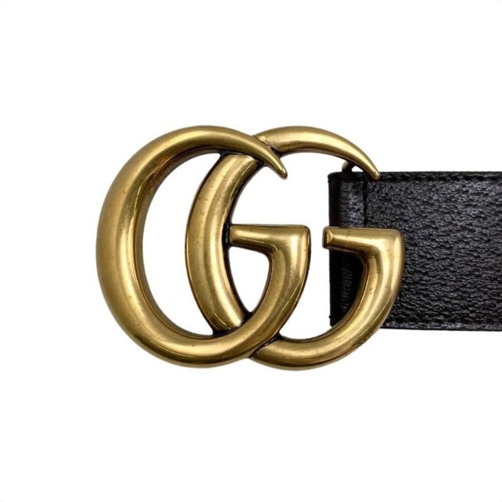 Gucci Wide Belt Double G Dj20 T 1000 Calfskinleather Black Goldhardware - Picture 2 of 8